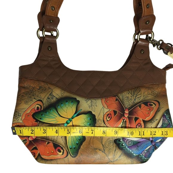 Anuschka NEVER USED Handpainted Leather Shoulder Bag Quilted Butterfly - Picture 6 of 13